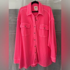 NWT Neon Pink Aerie Thermal Button Up XXL